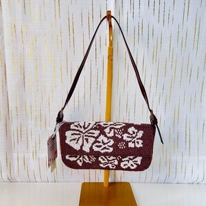 Handmade Beaded Y2K Shoulder Bag – Floral Brown & White – NWT